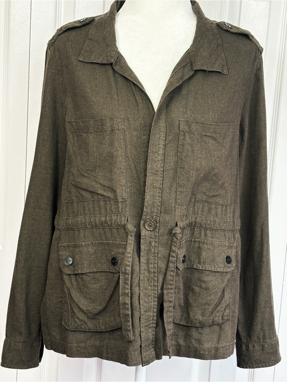 Sanctuary Los Angeles Brown Linen Blend Lightweight Utility Jacket Medium